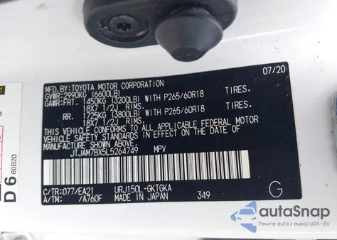 2020 Lexus Gx 460 Premium из США, поврежденный, VIN JTJAM7BX5L5264749